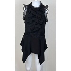 BCBG MaxAzria Silk Ruffle Sleeveless Lyric Top XS Asymmetrical Goth Dark Romance